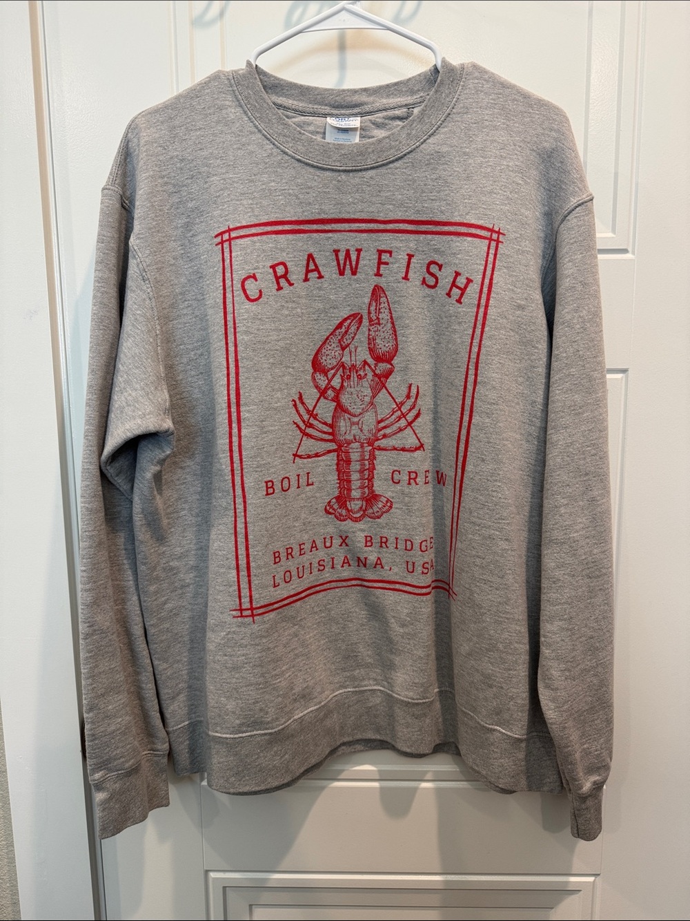 Port and Company Gray Sweatshirt with Red Crawfish Graphic